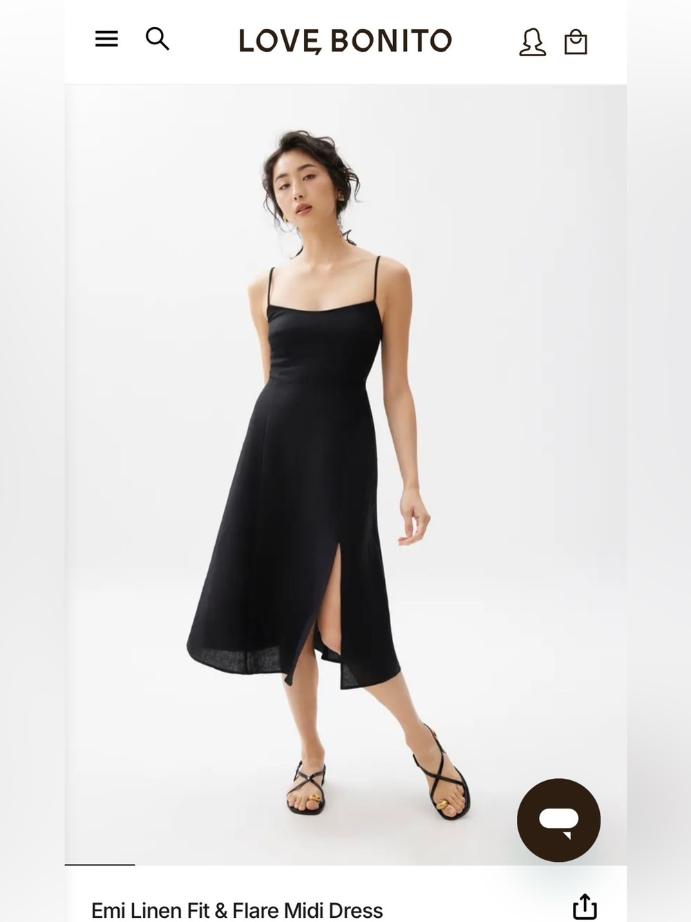 Love, Bonito Black Linen Midi Dress with Spaghetti Straps